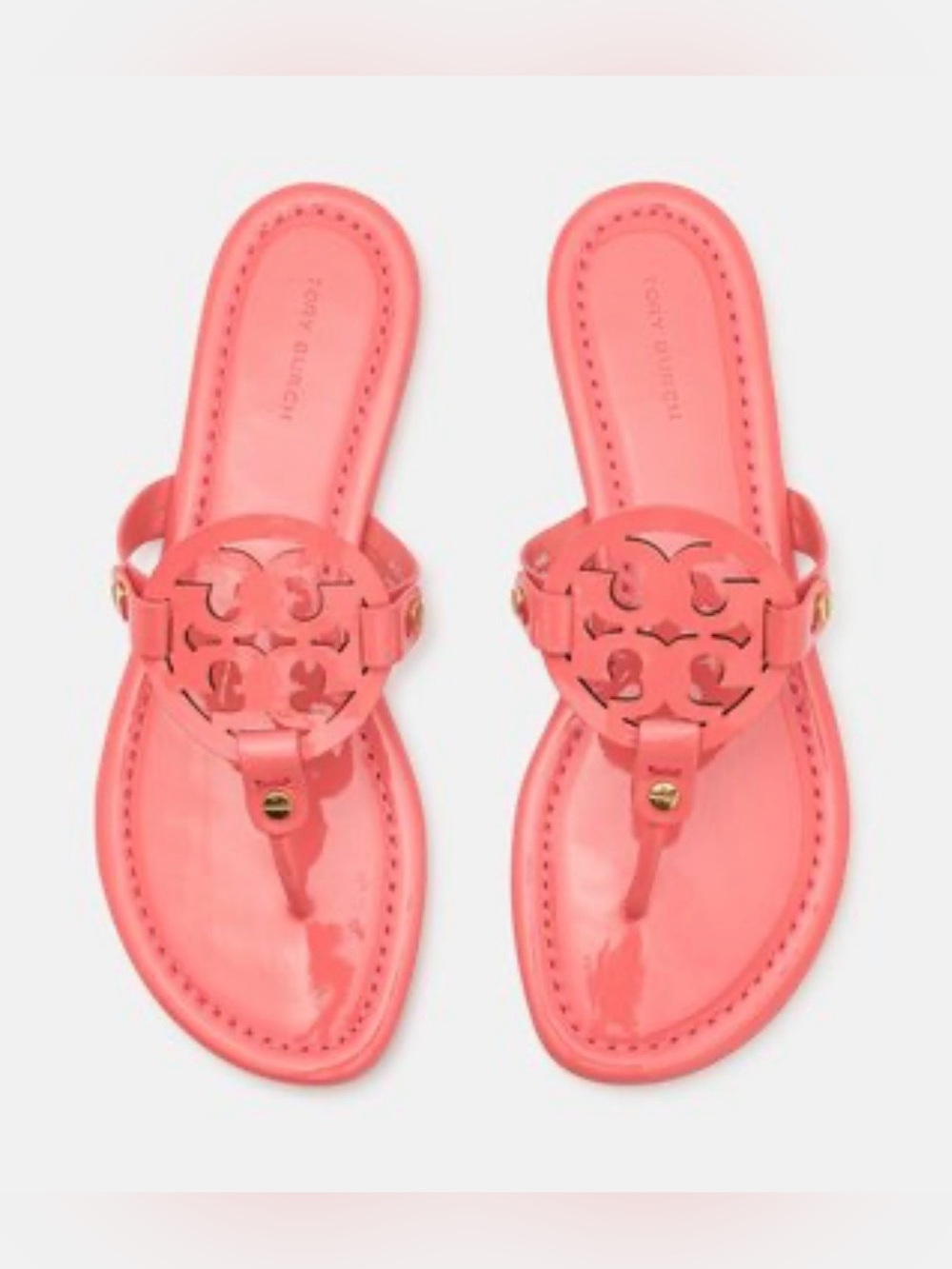 NWOT Tory Burch Miller Patent Leather Sandals in Coral Crush! - Picture 2 of 3